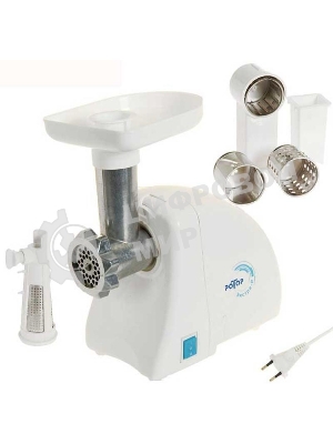 Мясорубка электрическая Ротор Экстра-Р ЭМШ 35/250-3 белый, 1500 Вт, 0.6 кг/мин, реверс, насадки - 4