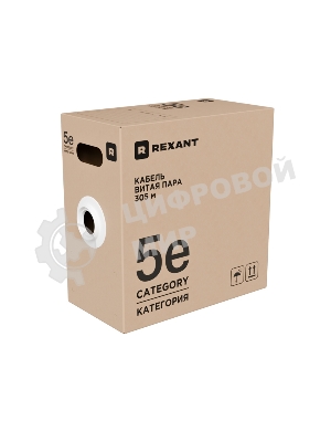 Кабель витая пара Rexant U/UTP, cat.5e, PE, 4х2х0,52 мм, 24AWG, OUTDOOR, SOLID, черный, 305м