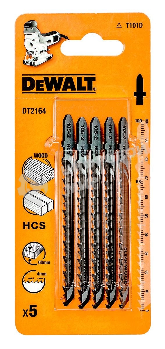 Пилки для лобзика DeWALT DT2164-QZпо дереву HCS T 101 D, 5шт.