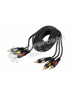 Шнур Rexant 3 RCA - 3 RCA, длина 1,5 м етра, черный (GOLD)