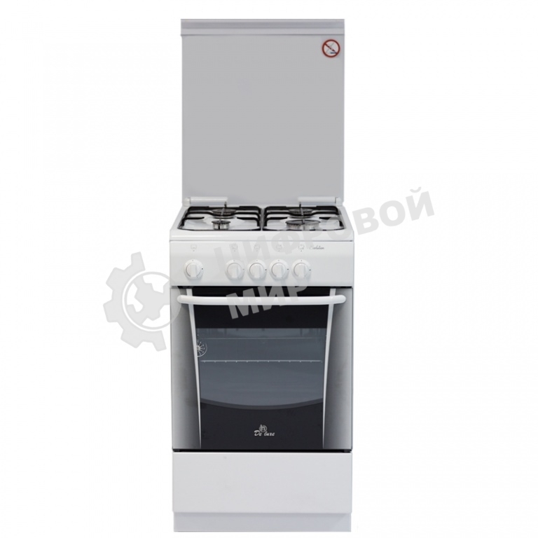 Плита газовая De Luxe 506040.05Г (КР) белый, конфорок 4 газовых, духовка 54 л, 50 см x 85 см x 60 см