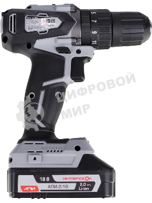 Дрель-шуруповерт ИНТЕРСКОЛ ДАУ-13/18ВК, 18 В, 2 Ач, 45 Нм, бесщеточный, ударный