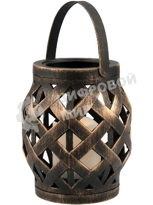 Декоративный фонарь со свечкой, плетеный корпус, бронза, размер 14х14х16,5 см, цвет теплый белый