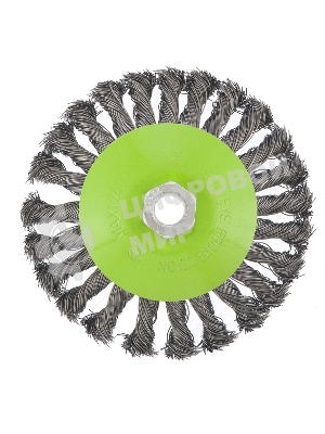 Щетка для УШМ Сибртех 125 мм, М14, Тарелка, крученая проволока 0,5 мм