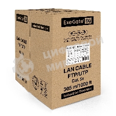 Кабель ExeGate EX289281RUS UTP4-C5e-CU-S25-IN-LSZH-GR-305 UTP 4 пары кат.5e медь, 25AWG, LSZH, бухта 305м, серый