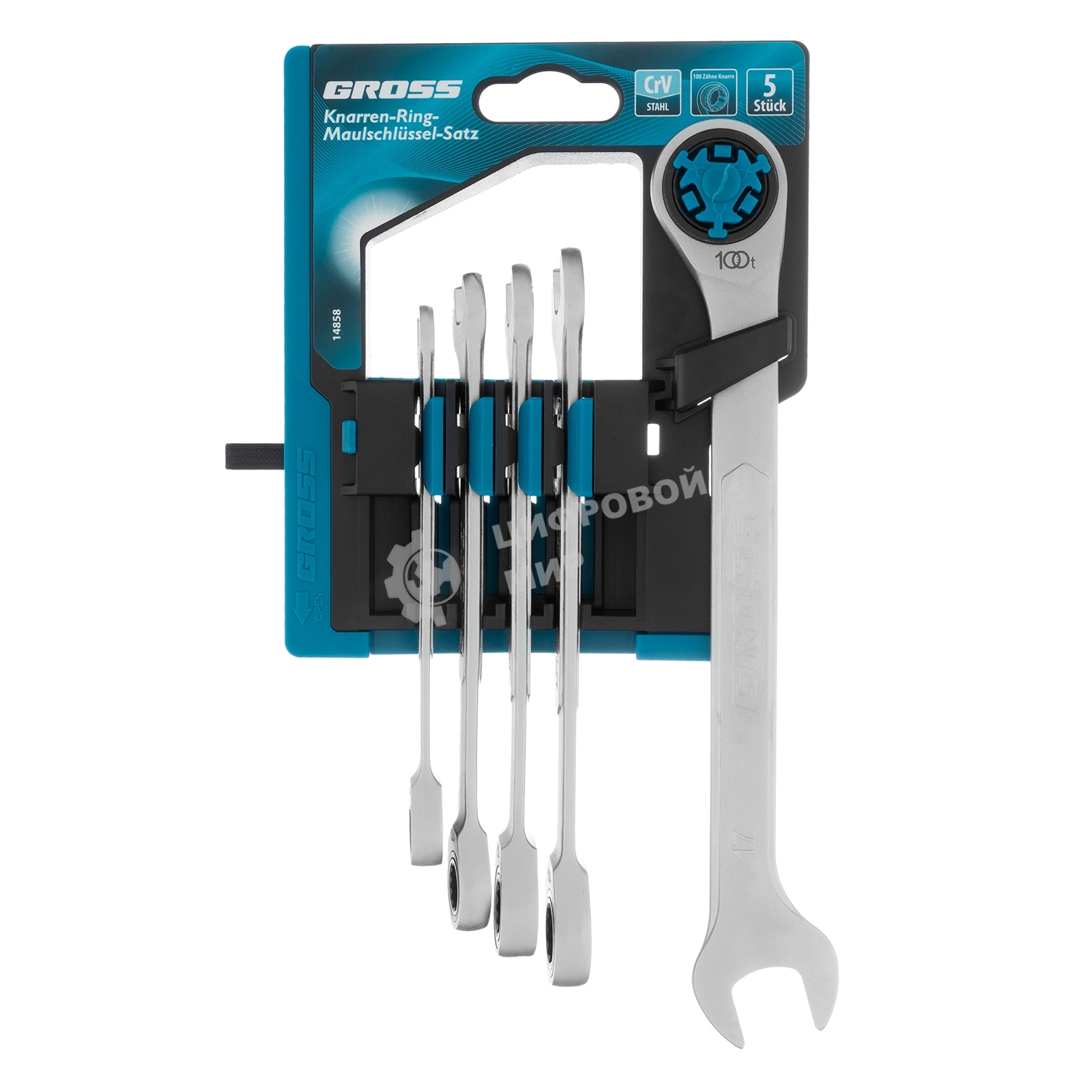 Набор ключей комбинированных трещоточных Gross СRV, 5 шт. 8- 17 мм