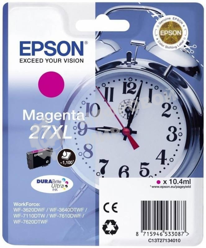 Картридж струйный Epson 27XL T2713 (C13T27134022/C13T27134020) пурпурный, 10.4 мл (1100 стр.), для WF7110/7610/7620