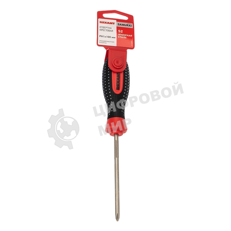 Отвертка крестовая Rexant PH 1х100 мм, трехкомпонентная рукоятка, сталь S2
