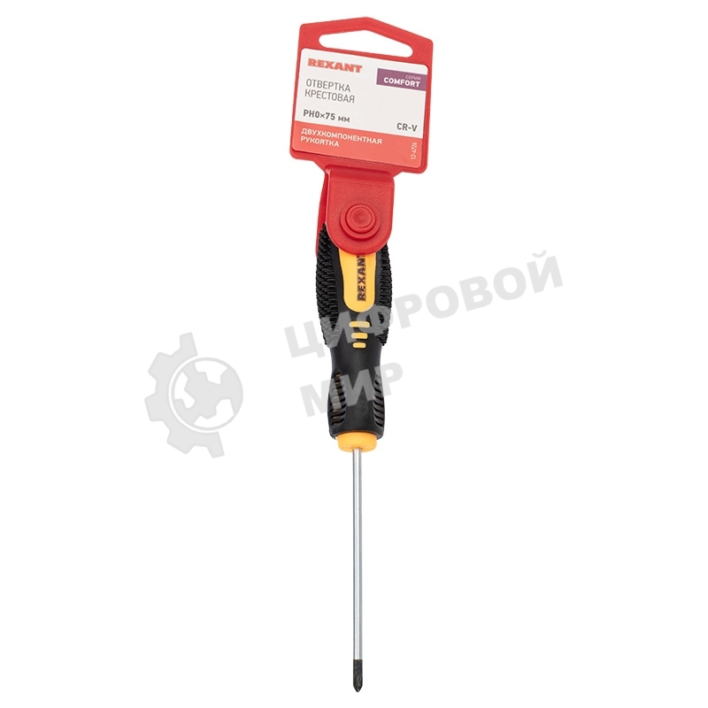 Отвертка крестовая Rexant PH 0х75 мм, двухкомпонентная рукоятка
