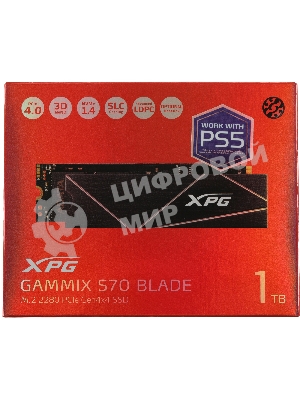 Накопитель SSD ADATA XPG BLADE S70, 1Tb, PCIe 4.0 x4, M.2 2280, NVMe, R/W 7400/5500, с радиатором