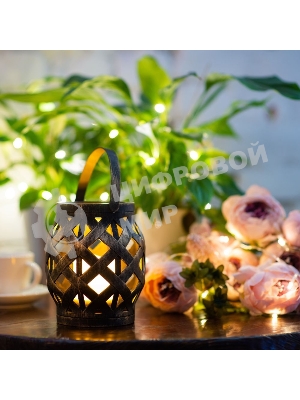 Декоративный фонарь со свечкой, плетеный корпус, бронза, размер 14х14х16,5 см, цвет теплый белый