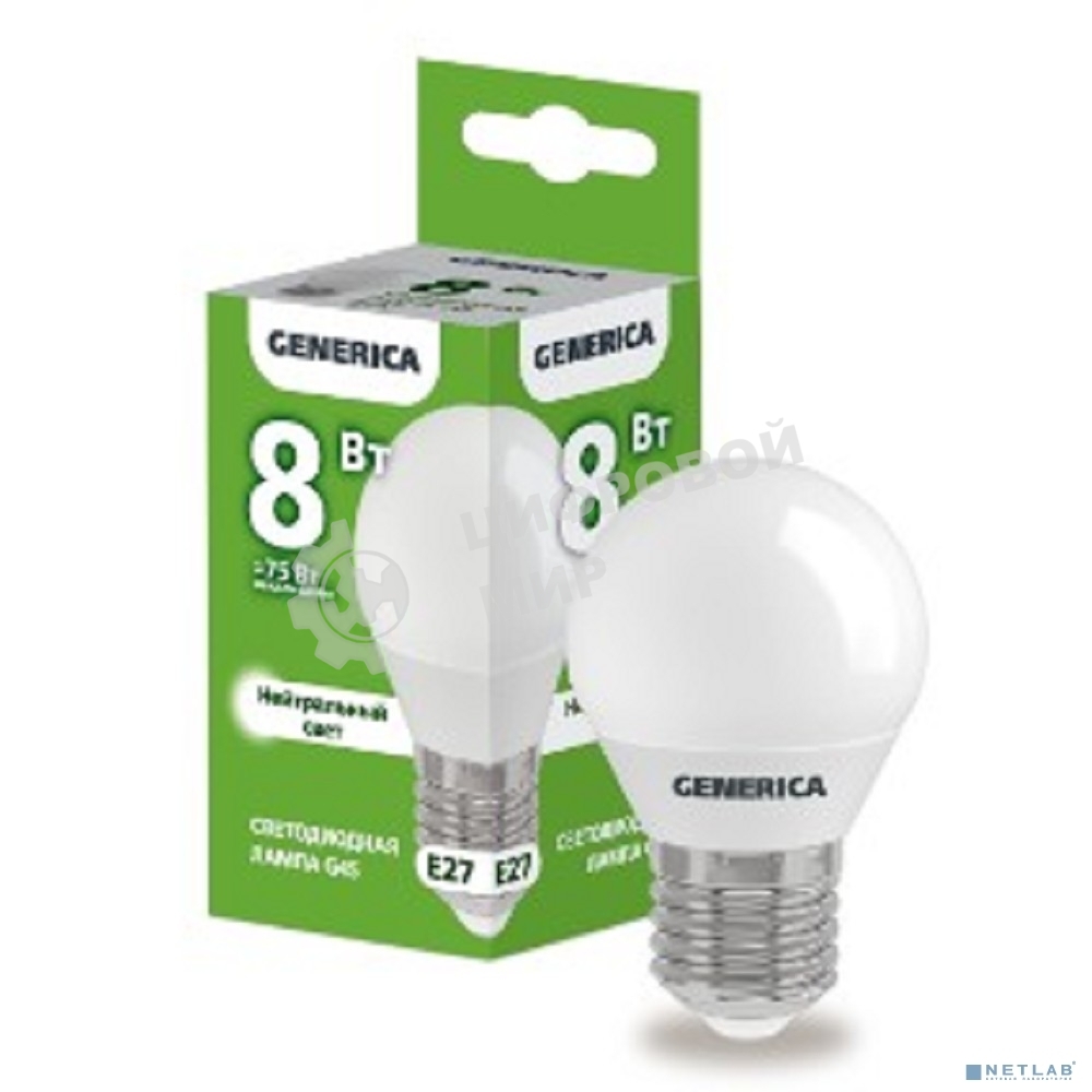 Лампа cветодиодная LED G45 IEK LL-G45-08-230-40-E27-G шар 8Вт 230В 4000К E27 GENERICA