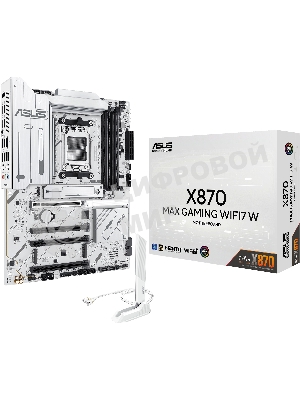 Материнская плата ASUS X870 MAX GAMING WIFI7 W, AM5, AMD X870, 4xDDR5, 4xSATA, 3xM.2, 1xPCIe 5.0 x16, 2xPCIe 4.0 x16, 1xPCIe 3.0 x16, 1xHDMI, 2xUSB Type-C (Display), 1x2.5Gb LAN, Wi-Fi 7, Bluetooth 5.4, 2xUSB-C 40Gbps, 1xUSB-A 10Gbps, 3xUSB-A 5Gbps, 4xUSB-A 2.0, 3x3.5 мм, 7.1, ATX