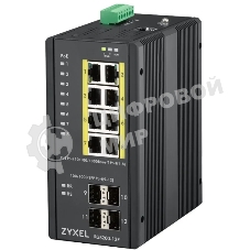Коммутатор ZYXEL RGS200-12P, 12 Port managed PoE Switch, 240 Watt PoE, DIN Rail, IP30, 12-58V DC