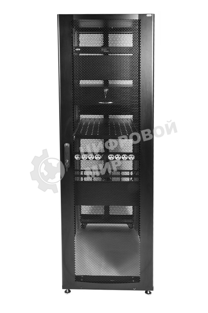 Шкаф серверный ПРОФ напольный 48U (800x1000) дверь перфорированная 2 шт., черный, в сборе (ШТК-СП-48.8.10-44АА-9005)