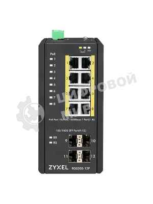 Коммутатор ZYXEL RGS200-12P, 12 Port managed PoE Switch, 240 Watt PoE, DIN Rail, IP30, 12-58V DC
