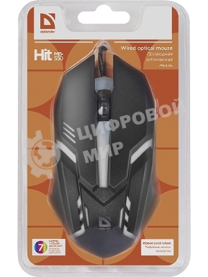 Мышь проводная Defender Hit MB-550 черный, 1600 dpi, USB, кнопки - 4