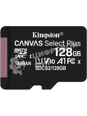 Флеш карта Kingston 128Gb micSDXC Canvas Select Plus 100R A1 C10 Single Pack w/o ADP EAN: 740617299076