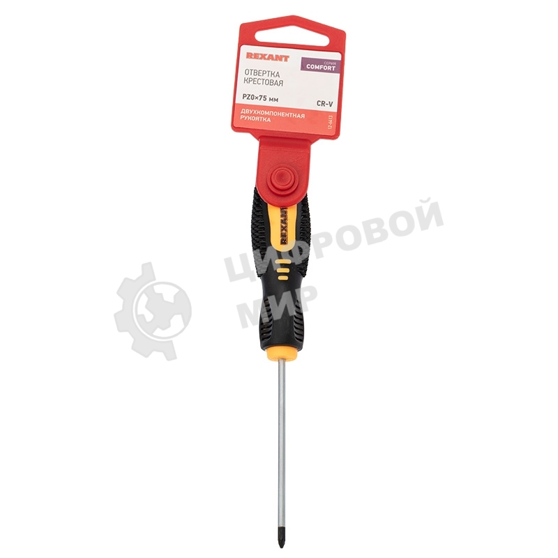 Отвертка крестовая Rexant PZ 0х75 мм, двухкомпонентная рукоятка