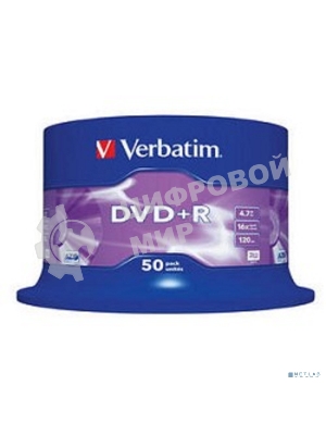 Диск DVD+R Verbatim 4.7Gb 16x Cake Box (50шт) (43550)