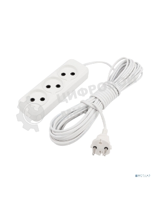 Удлинитель Rexant 3 гнезда, 10 м, 2х0.75 мм², б/з, белый (Сделано в России)