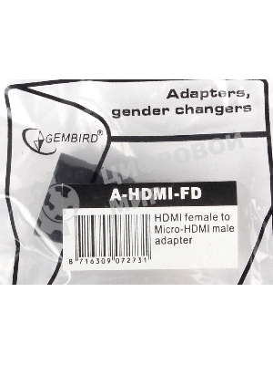 Переходник Gembird Переходник HDMI-microHDMI 19F/19M, золотые разъемы, пакет