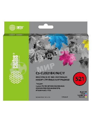 Картридж струйный Cactus CS-CLI521BK/M/C/Y черный/голубой/желтый/пурпурный набор (33.6 мл) для Canon Pixma iP3600/iP4600/iP4700/MP540/MP550/MP560/MP620/MP630/MP640/MP980/MP990/MX860/MX870