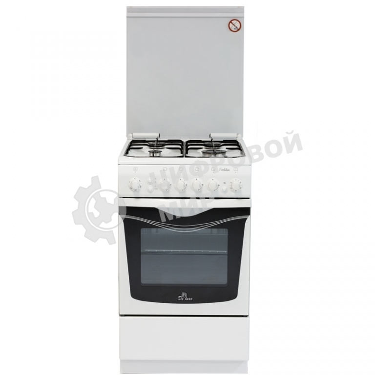 Плита комбинированная De Luxe 506040.00ГЭ (КР) ЧР белый, конфорок 4 шт, духовка 54 л, 50 см x 85 см x 60 см