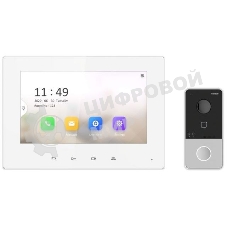 Комплект гибридной видеодомофонии, Включаются устройства:, DS-D100P, VDP-H3212W, 1 блок питания 12В, Работа с Hik-Connect