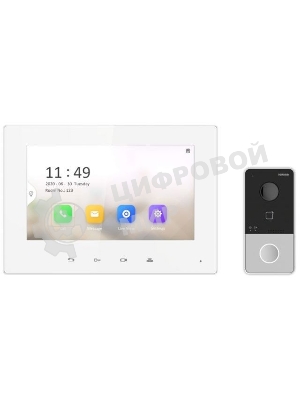 Комплект гибридной видеодомофонии, Включаются устройства:, DS-D100P, VDP-H3212W, 1 блок питания 12В, Работа с Hik-Connect