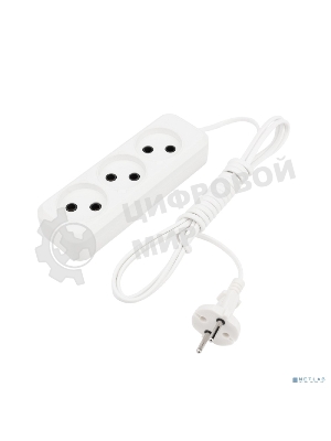 Удлинитель Rexant 3 гнезда, 3 м, 2х0.75 мм², б/з, белый (Сделано в России)