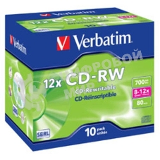 Диск CD-RW Verbatim 700Mb 12x Jewel case (10шт) (43148)