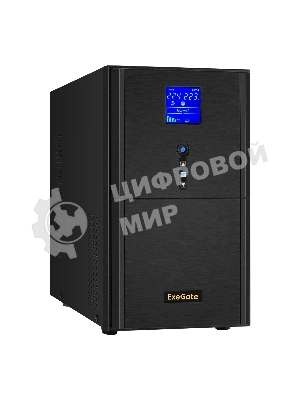 Источник бесперебойного питания (инвертор, синус, для котла) ExeGate SineTower SZ-3000.LCD.AVR.3SH.1C13.RJ.USB 3000VA/2400W, чистая синусоида, LCD дисплей, AVR, 3хSchuko+1хC13, RJ45/11, USB, линейно-интерактивный, внешняя батарея 48В до 250А·ч ( поставляется отдельно), черный
