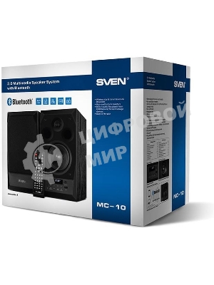 Акустическая система 2.0 SVEN MC-10, чёрный, мощность 2x25Вт (RMS), FM-тюнер, USB/microSD, дисплей, пульт ДУ, Bluetooth SVEN MC-10, чёрный, акустическая система 2.0, мощность 2x25Вт (RMS), FM-тюнер, USB/microSD, дисплей, пульт ДУ, Bluetooth