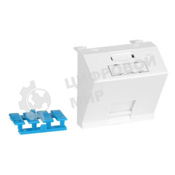 Вставка 45x45 на 1 кейстоун, угловая, со шторкой, маркировкой и иконками, белая