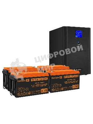Комплект источника бесперебойного питания Exegate EX295991RUS + батарея 65Aч EX282982RUS 4шт (инвертор, синус, для котла) ExeGate SineTower SZ-5000.LCD.AVR.2SH.1C13.T.RJ.USB <5000VA/4000W, чистый синусоида, LCD дисплей, AVR, 2*Schuko+1*C13+клеммы, RJ45/11, USB, линейно-интерактивный, черный> + батарея ExeGate HR 12-65 (12В, 65А·ч) 4шт