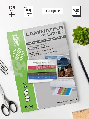 Пленка для ламинирования Cactus 125мкм A4 (100 шт) глянцевая 216x303 мм CS-LPGA4125100