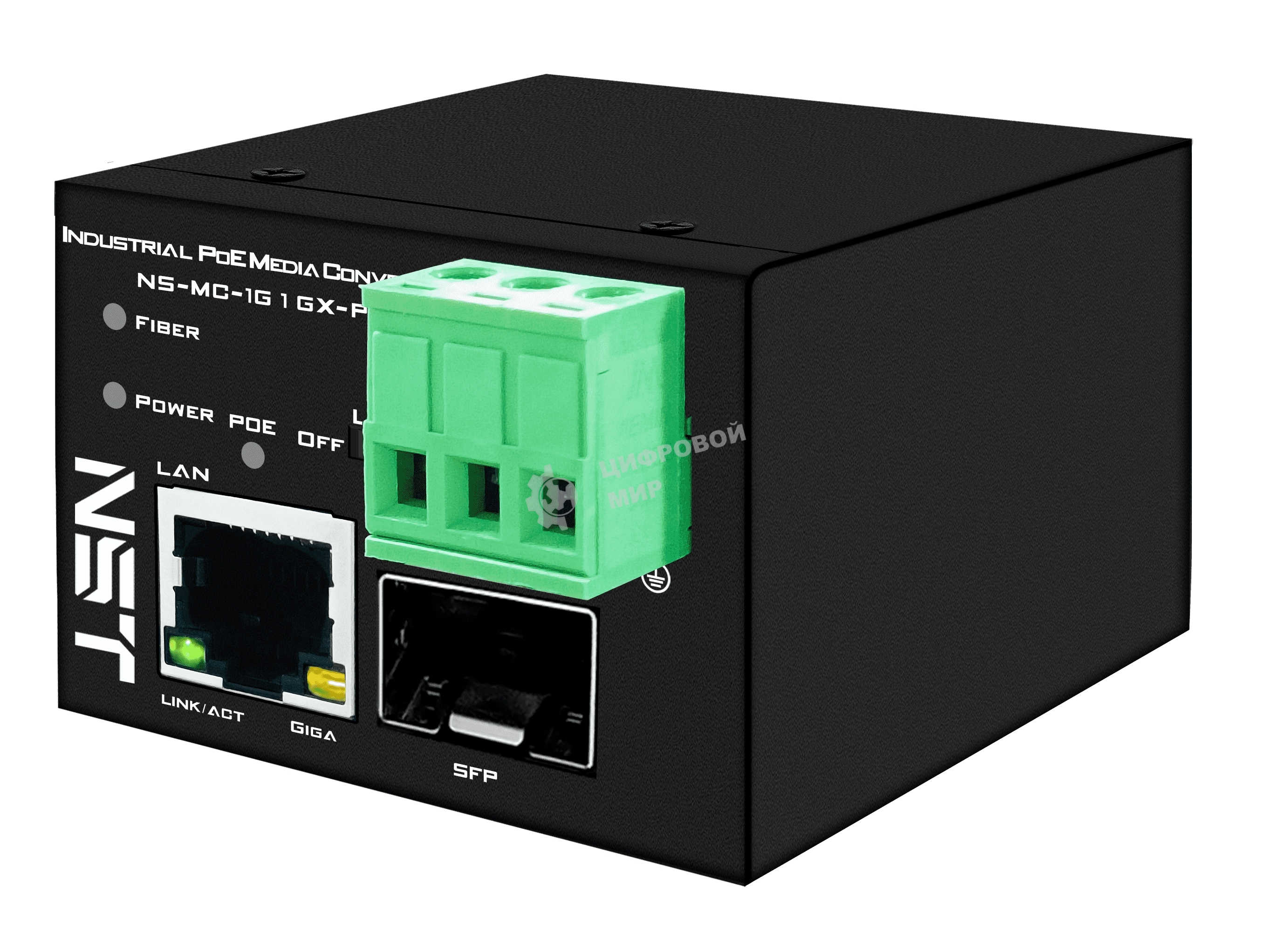 Промышленный компактный Ultra PoE медиаконвертер Gigabit Ethernet, SFP 1000Мбит/c, RJ45 10/100/1000Мбит/c, поддержка LFP. Порт PoE: до 90W (IEEE 802.3af/at/bt). Автоматическое определение PoE устройств. Суммарная мощность PoE - до 90W; Встроенная грозозащита 6kV. Питание: 1 x вход DC37-57V(93W), БП в комплект НЕ входит. Монтаж на DIN-рейку (крепление в комплекте); Размеры (ШхВхГ): 36х44х45мм. Вес: 0,15кг. Рабочая температура: -40…+80°С.