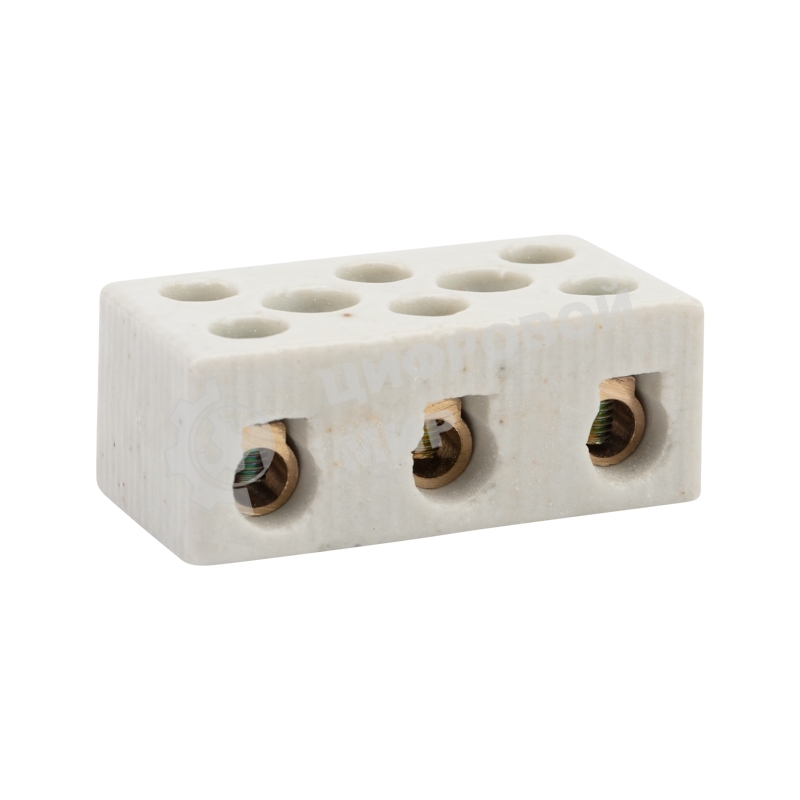 Клемма керамическая винтовая Rexant 16 мм² 3 пары контактов с крепежным отверстием (45 шт./уп.)