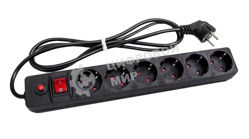 Удлинитель с сетевым фильтром 6х3 м с заземл. 10А IP20 защ. шторки ПВС 3х0.75 черный UNIVersal 967U-4003