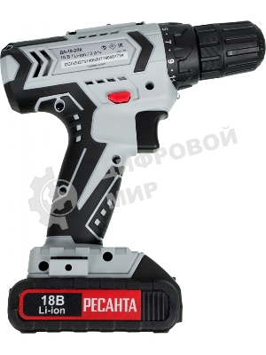 Дрель-шуруповерт Ресанта ДА-18-2ЛК, 18 В, 2 Ач, 50 Нм, щеточный
