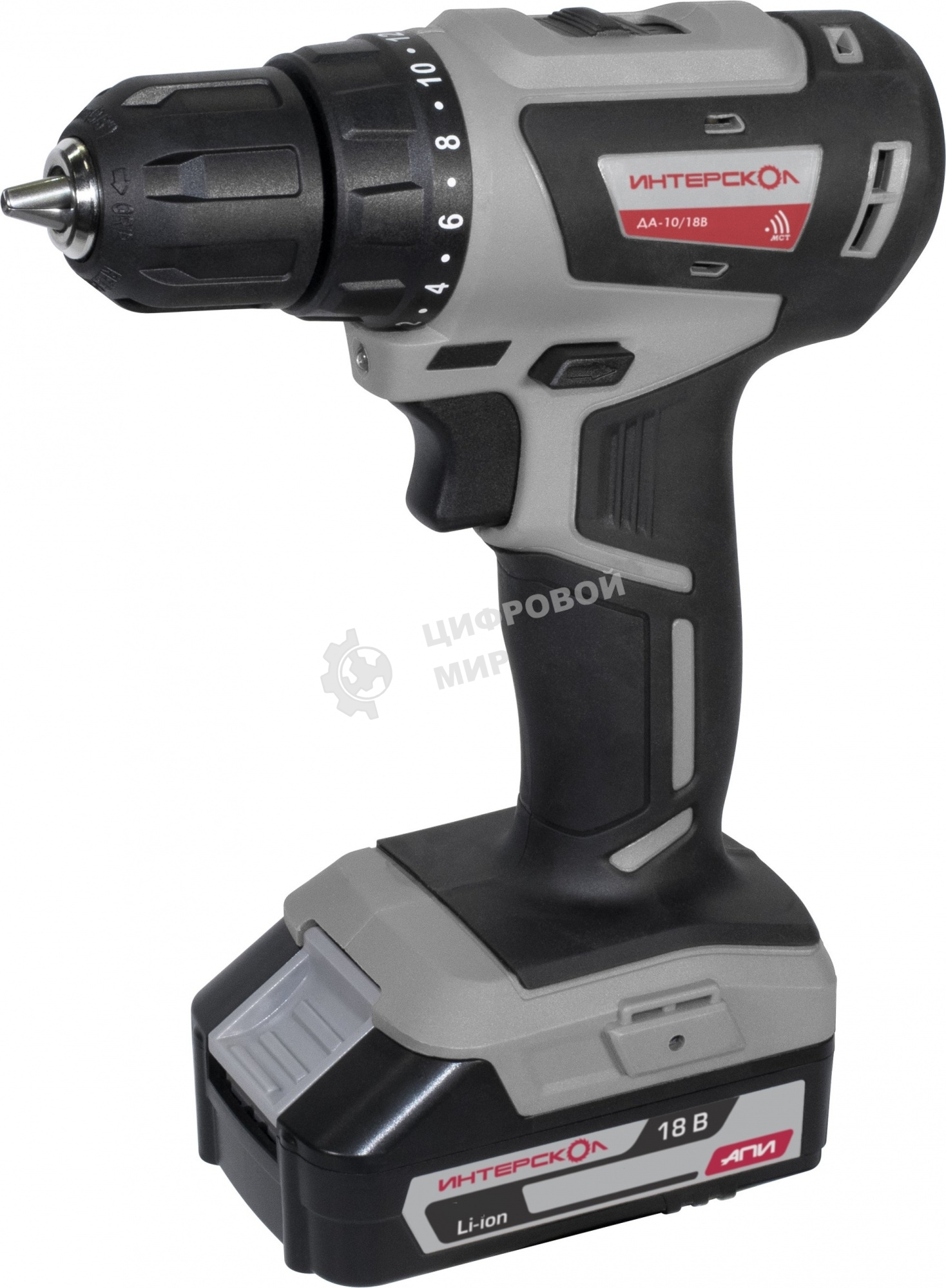 Дрель-шуруповерт ИНТЕРСКОЛ ДА-10/18В, 18 В, 1,5 Ач, 42 Нм, бесщеточный