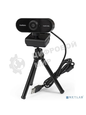 Веб-камера ExeGate Stream C925 Wide 1920x1080, 30 кадр/с, USB Type-A, микрофон (шумоподавление), шторка приватности, универсальное крепление, штатив в комплекте