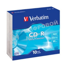 Диск CD-R Verbatim 700Mb 52x Slim case (10шт) (43415)