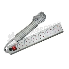 Удлинитель с сетевым фильтром 6х1.8 м с заземл. 10А IP20 защ. шторки ПВС 3х0.75 серый, UNIVersal 967U-5001