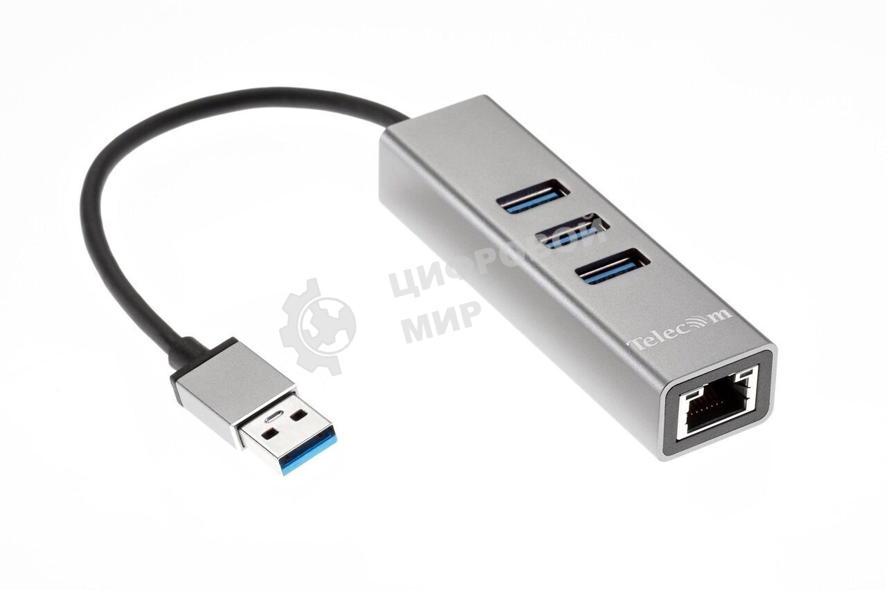 Переходник Telecom USB 3.0 - RJ-45 1000Mbps +3 USB3.0, Aluminum Shell, 0.2м TA311U