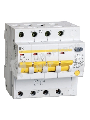 Выключатель автоматический дифференциального тока 4п C 16А 30мА тип AC 4.5кА АД-14 IEK MAD10-4-016-C-030
