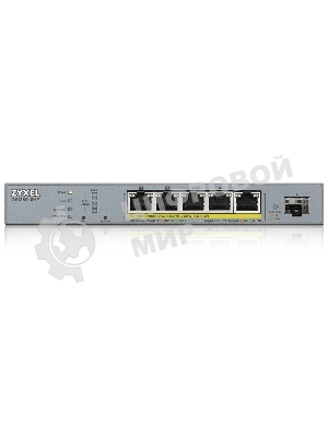 Коммутатор Zyxel GS1350-6HP, 4xGE PoE+, 1xGE PoE++ (802.3bt), 1xSFP, бюджет PoE 60 Вт, дальность передачи питания до 250 м, автоперезагрузка PoE-портов, повышенная защита от перенапряжений и электростатических р