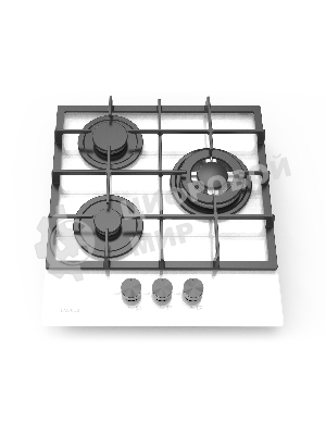 Газовая варочная панель Evelux HEG 425 WG Hi-Tech, 45 см, 3 конфорки, WOK-конфорка, чугунные решетки, газ-контроль, электроподжиг, механическое управление, белый