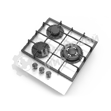 Газовая варочная панель Evelux HEG 425 WG Hi-Tech, 45 см, 3 конфорки, WOK-конфорка, чугунные решетки, газ-контроль, электроподжиг, механическое управление, белый